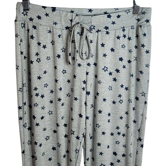 Lucky Brand 2 Piece Pajama Set Blue Gray Small Short Sleeve Top Long Pants Stars - Picture 6 of 10